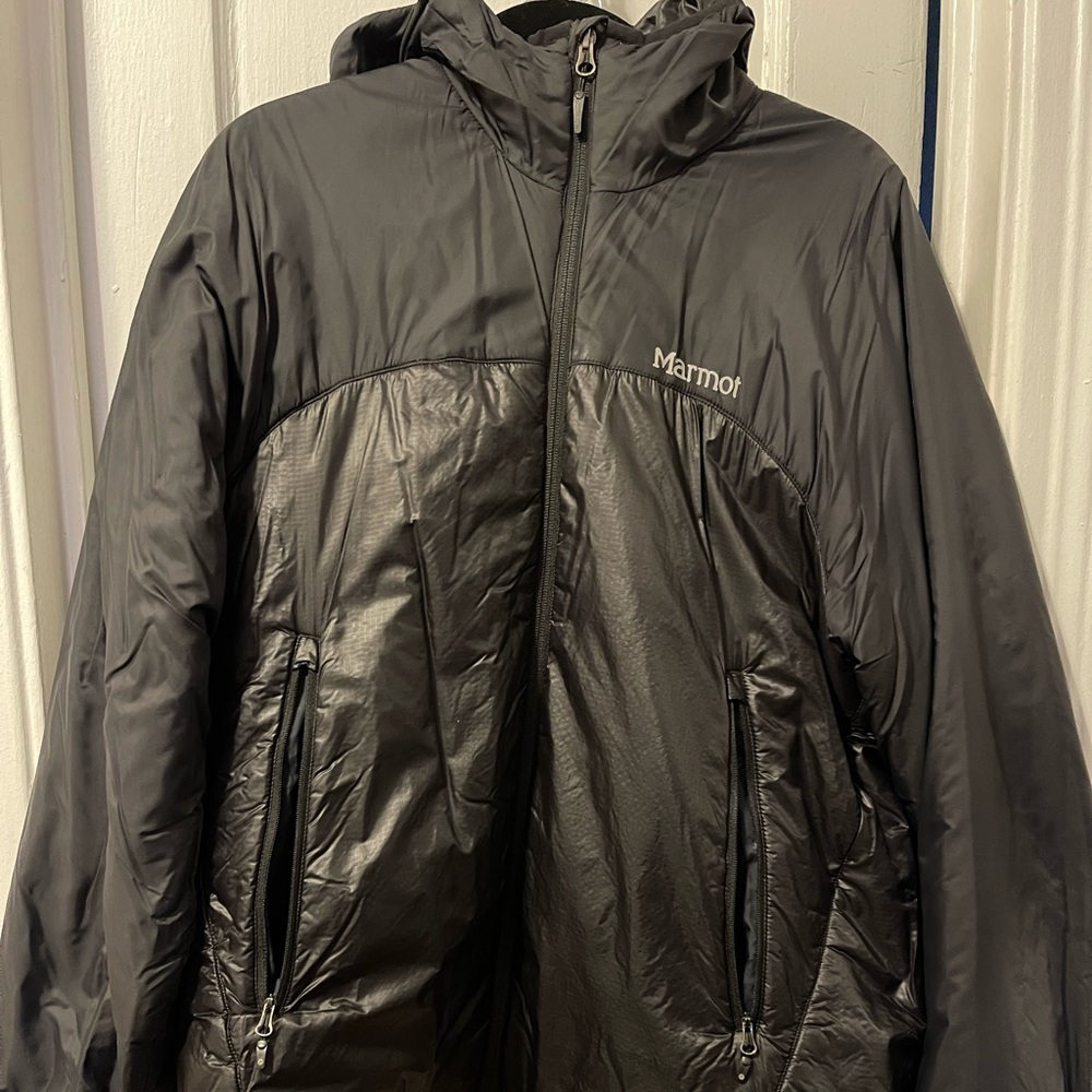 Black Marmot nylon puffer jacket. Size Large